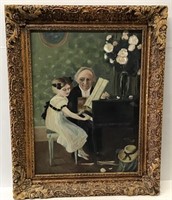 OIL PAINTING MAN WITH GIRL ON PIANO