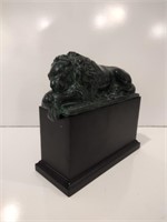 Canova Lion Bronze Sculpture on Wood Base