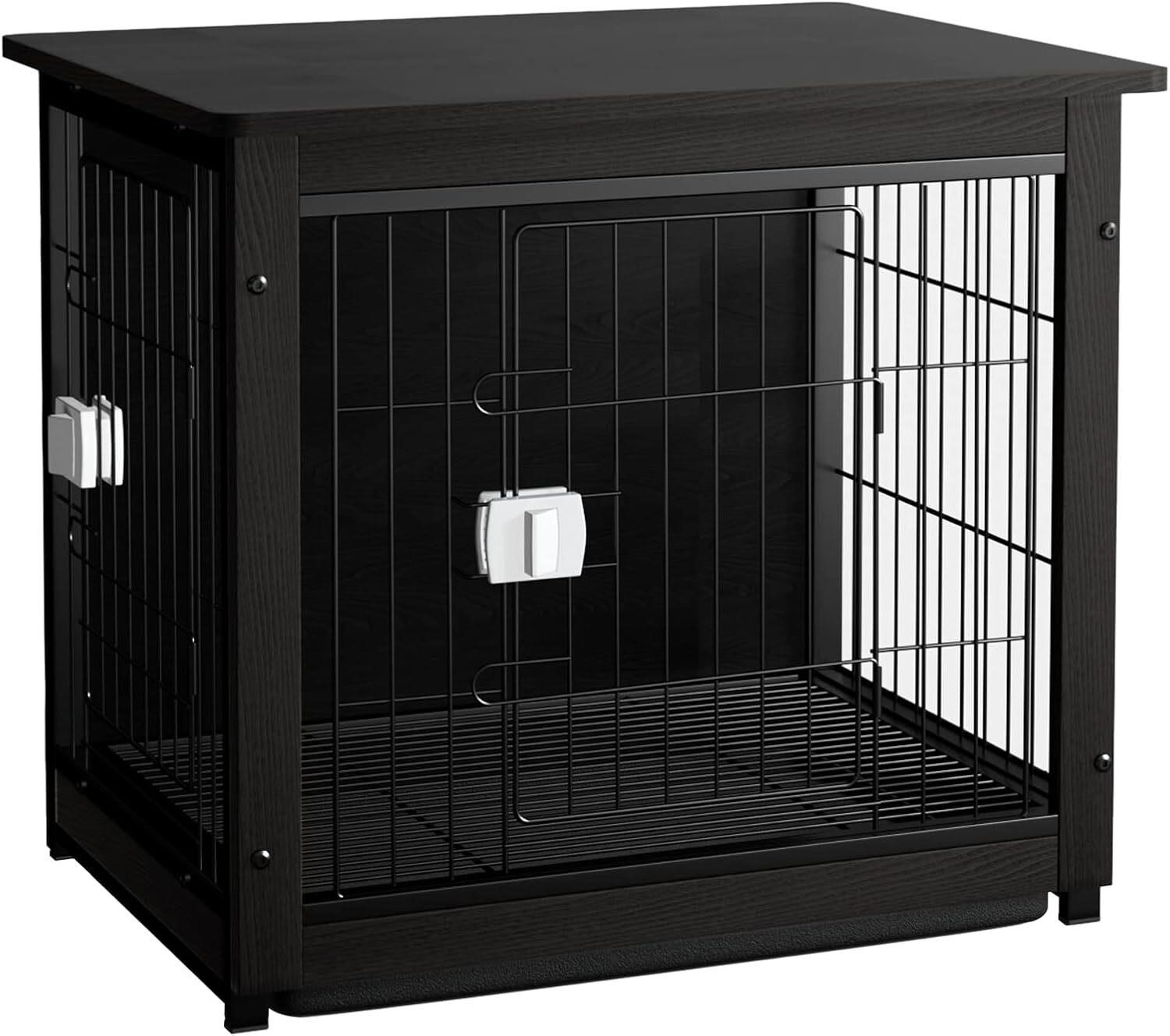 Aivermeil Wooden Dog Crate  Walnut Black 32IN