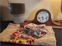Needlepoint and Mantle Clock Lot