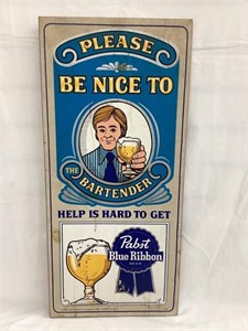 Pabst Blue Ribbon Beer Wood Adv. Sign, 23 3/4”T,