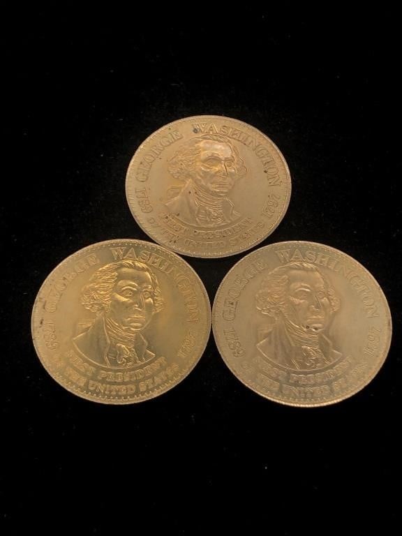 Three George Washington Commemorative Gold Tone
