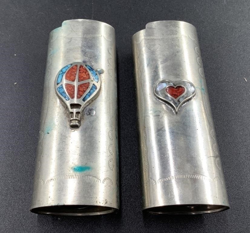 SILVER AND TURQUOISE LIGHTER HOLDERS