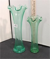 Pair of Green Glass Vases Fenton