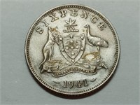 OF) High grade 1941 Australia silver six pence