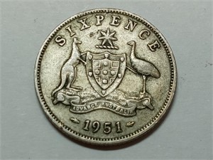 OF) 1951 Australia silver six pence
