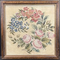 Antique Framed Floral Needlework Art