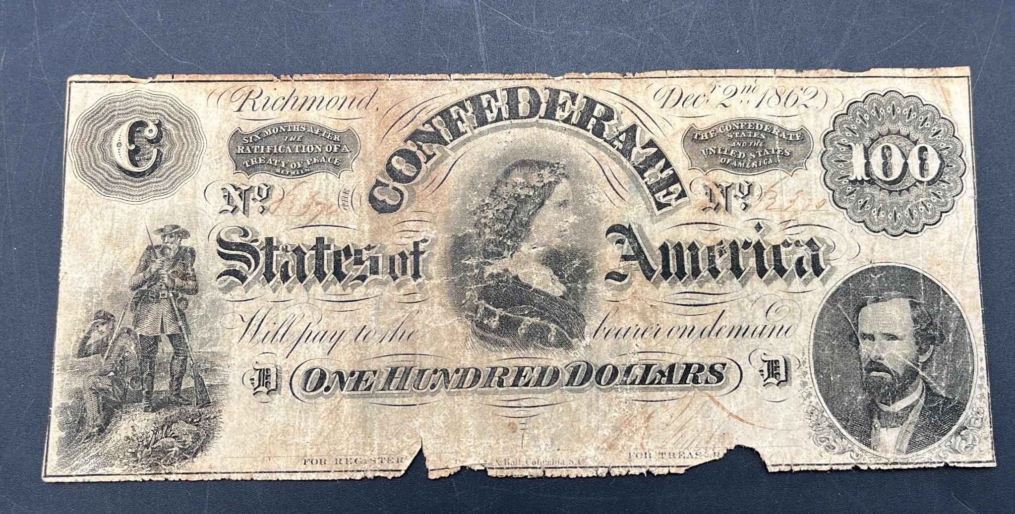 1864 $100 CSA CONFEDERATE STATES OF AMERICA