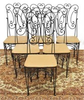 (6) FRENCH WROUGHT IRON & LEATHER GARDEN CHAIRS