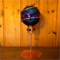 Blue Glass Gazing Ball with Copper Stand