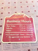 Buisness hours metal sign 18 x 18 inches
