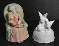 2 CERAMIC FIGURINE MUSIC BOX