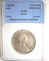 1765-EDC 2/3 Thaler NNC AU58 Saxony German States