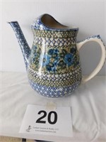 Polish Pottery pitcher, Unikat AG12, 9" tall