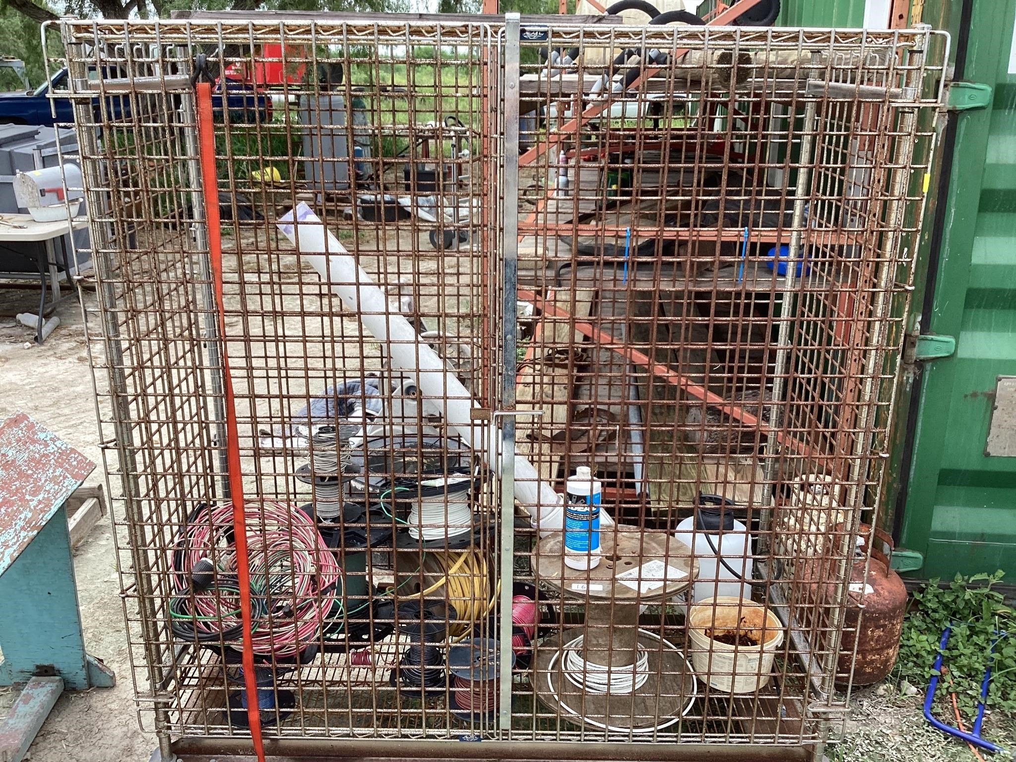 Rolling Cage Rack with Assorted Wire Spools