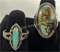 (2) Sterling Silver & Turquoise Rings