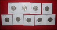 (9) Buffalo Nickels  1935-S to 1937 Mix