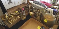 3 TRAY LOTS OF BRASS, FIGURINES, MISCELLANEOUS