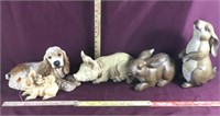 Vintage Bunny, Pigs, Cocker Spaniel Dog Statues