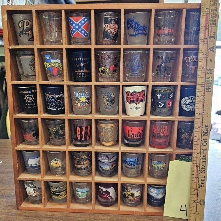 42 Shot Glasses with Wall Shelf