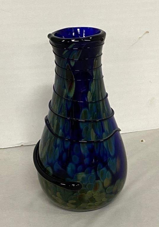 Signed Art Glass Threaded Vase