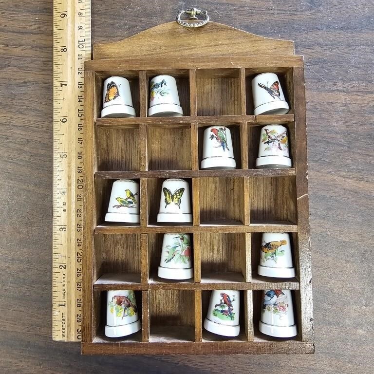 Thimble Collection of Birds & Butterflies w/ Rack