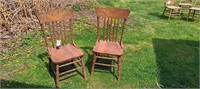 WL 2pc dining room chairs oak color wood etching b