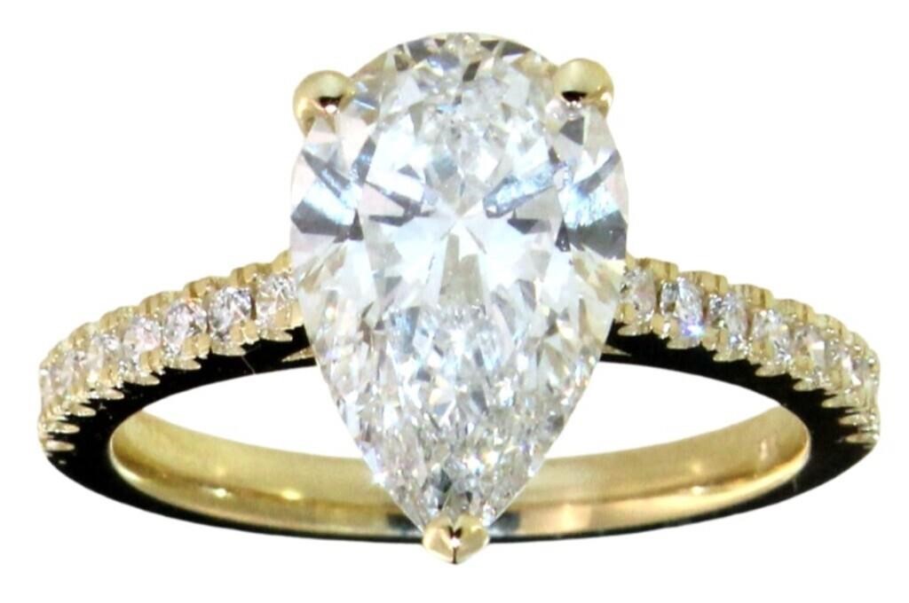 14k Gold 3.28 ct Pear Cut Lab Diamond Ring