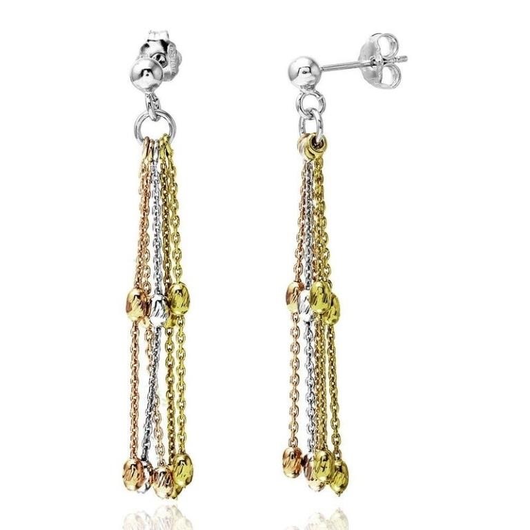 Sterling Silver Dangling Beaded Stands Earrings