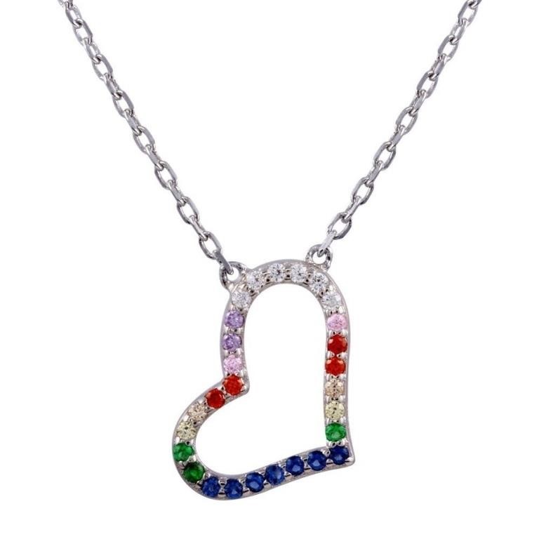 Sterling Silver Multi Color Crystal Necklace