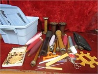 Antique sewing spools and related lot.