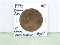 1790 Russian A.M. ($5 KOPEK) VF (KEY COIN –