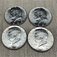 Lot of Four 1964 Kennedy Half Dollars