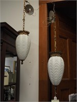 Pair of hanging hall lights with brass mountings