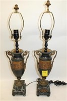 Pair Metal and Marble Lamps 25" to 33"