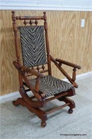 Antique Cherry Stick & Ball Spring Rocking Chair