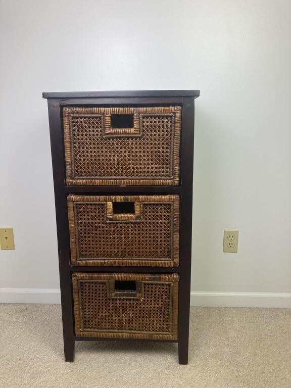 3 Drawer Wood and Wicker Storage Chest/Dresser