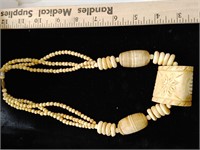 80's Carved Bone Pedant Statement Necklace