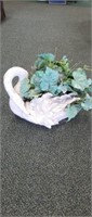 Decorative ceramic swan planter
