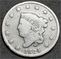 1824/2 Coronet Head Large Cent, Scarce Overdate