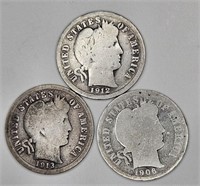 1912-1913-1906 Barber Dime Lot