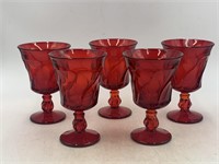 -5 vintage Fostoria, Jamestown Ruby red goblets