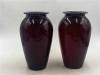 -2 vintage anchor hocking, ruby red tall vases