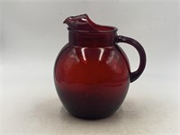 Large vintage, ruby red round ball pitcher