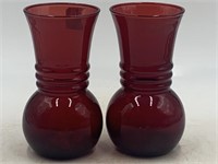 -2 vintage anchor hocking  ruby red vases