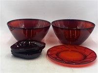 -2 Ruby read serving bowl with a Fostoria ruby