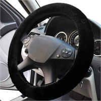 Black Sheepskin Steering Wheel Cover- x2