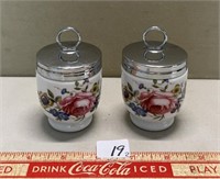 TWO ADORABLE PORCLAIN COVERED JARS