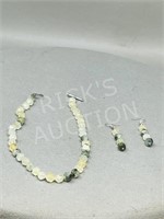 Baroque Prehnite beaded necklace & earrings