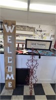 Welcome Sign approx 6 ft, metal stars, red small